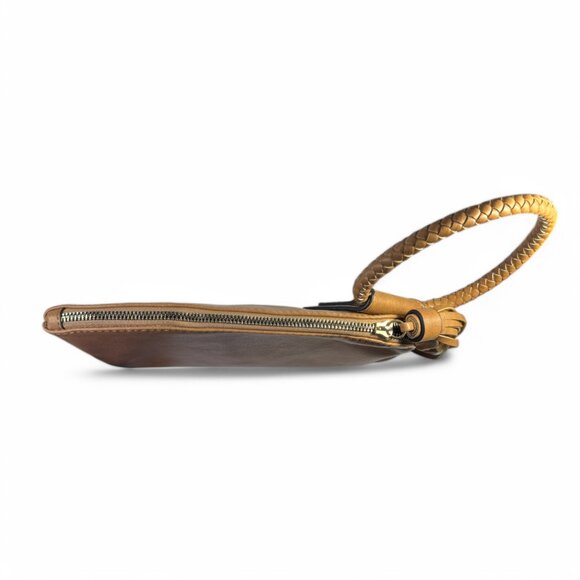 BoHo Vegan Leather Clutch with Braided Cognac Colored Wristlet Handle & Tassels - Picture 5 of 8